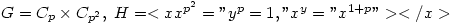 G=C_p \times C_{p^2},\; H=<x x^{p^2}="y^p=1," x^y="x^{1+p}"></x>