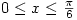 0\le x \le \frac{\pi}{6}