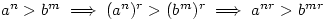 a^n>b^m \implies (a^n)^r>(b^m)^r \implies a^{nr}>b^{mr}