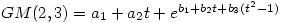 GM(2,3)=a_1+a_2 t+e^{b_1+b_2 t+ b_3 (t^2-1)}