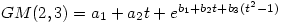 GM(2,3)=a_1+a_2 t+e^{b_1+b_2 t+ b_3 (t^2-1)}